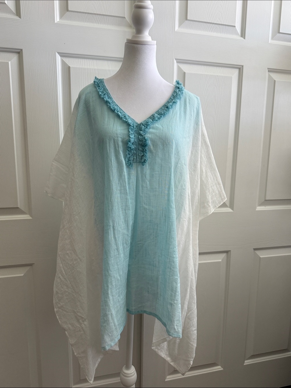 J. Jill Light Blue and White Gauze Tunic Top